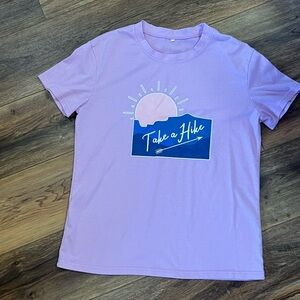Purple Graphic Tee with 'Take a Hike' Design